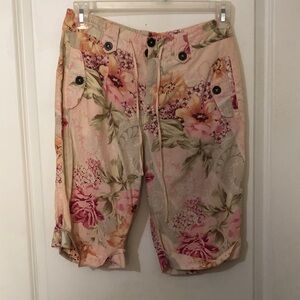 Caribbean Joe Floral Drawstring Bermuda Shorts - Pink & Green